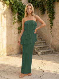 Chiffon Strapless Sheath Bridesmaid Dresses with Tiered