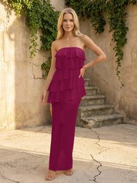 Chiffon Strapless Sheath Bridesmaid Dresses with Tiered