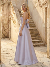 Satin Strapless Sheath Split Bridesmaid Dresses with Bow