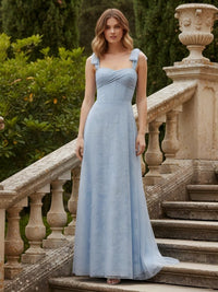 Pleated Spaghetti Straps A Line Floral Print Bridesmaid Dresses