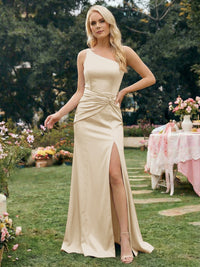 Satin Mermaid One Shoulder Long Bridesmaid Dresses
