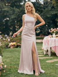 Satin Mermaid One Shoulder Long Bridesmaid Dresses