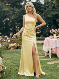 Satin Mermaid One Shoulder Long Bridesmaid Dresses