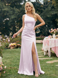 Satin Mermaid One Shoulder Long Bridesmaid Dresses
