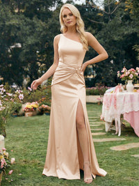 Satin Mermaid One Shoulder Long Bridesmaid Dresses