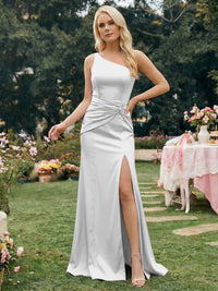 Satin Mermaid One Shoulder Long Bridesmaid Dresses