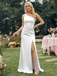 Satin Mermaid One Shoulder Long Bridesmaid Dresses