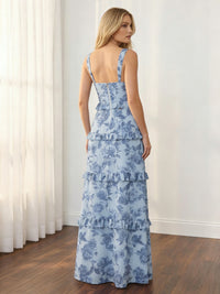 Chiffon Floral Ruffles Sweetheart Maxi Bridesmaid Dresses