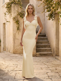 Spaghetti Straps Sheath Bridesmaid Dresses with Bows