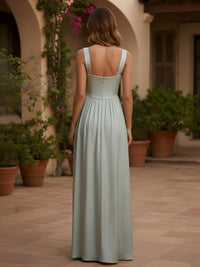 Spaghetti Straps Pleated Satin A Line Bridesmaid Dresses