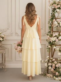 V Neck Tiered Chiffon Bridesmaid Dresses