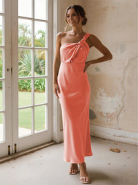 One Shoulder Pleated Satin Mermaid Bridesmaid Dresses