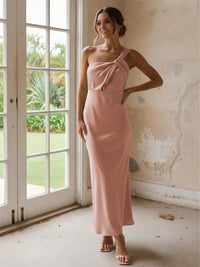 One Shoulder Pleated Satin Mermaid Bridesmaid Dresses
