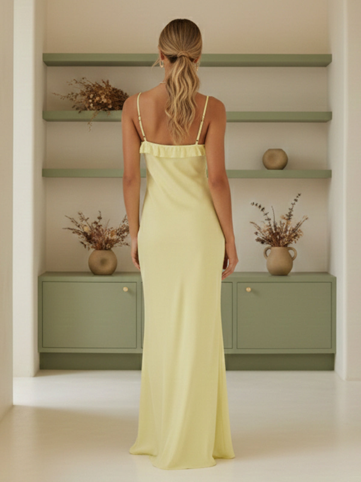 Strapless Spaghetti Straps Ruffles Satin Bridesmaid Dresses