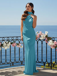 One Shoulder Satin Long Bridesmaid Dresses with Scarf