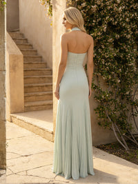Chiffon Bow Strapless Pleated Mermaid Bridesmaid Dresses with Scarf