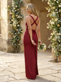 Satin Square Neck Mermaid Maxi Bridesmaid Dresses with Pleats