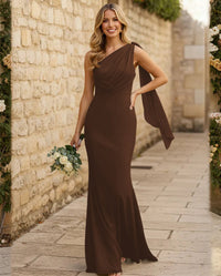 Chiffon One Shoulder Mermaid Pleated Maxi Bridesmaid Dresses