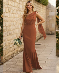 Chiffon One Shoulder Mermaid Pleated Maxi Bridesmaid Dresses
