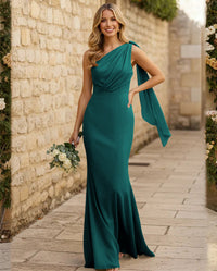 Chiffon One Shoulder Mermaid Pleated Maxi Bridesmaid Dresses