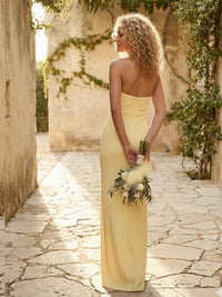 Satin Strapless Pleated Mermaid Maxi Bridesmaid Dresses