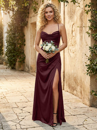 Spaghetti Straps Sheath Cowl Neck Bridesmaid Dresses