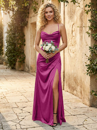 Spaghetti Straps Sheath Cowl Neck Bridesmaid Dresses