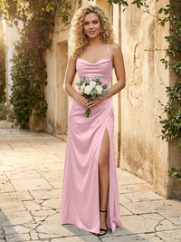 Spaghetti Straps Sheath Cowl Neck Bridesmaid Dresses