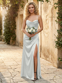 Spaghetti Straps Sheath Cowl Neck Bridesmaid Dresses