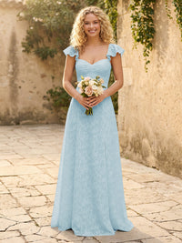 Lace Applique Sweetheart A Line Pleats Bridesmaid Dresses
