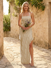 Chiffon Halter Sheath Ruffles Bridesmaid Dresses