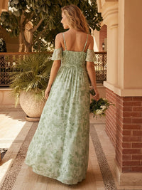 Floral Chiffon Pleated Off Shoulder A Line Bridesmaid Dresses with Slit