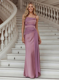 Satin Square Neck Spaghetti Straps Bridesmaid Dresses