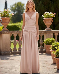 Satin V Neck Corset Ruffles Pleated Bridesmaid Dresses