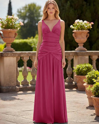 Satin V Neck Corset Ruffles Pleated Bridesmaid Dresses