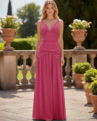Satin V Neck Corset Ruffles Pleated Bridesmaid Dresses