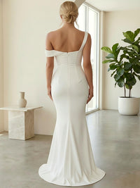 Satin Off the Shoulder Drop Waist Mermaid Bridesmaid Dresses