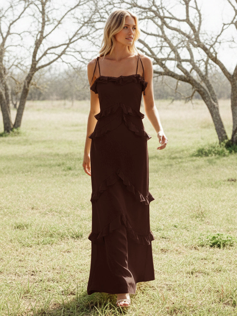 Chiffon Strapless Spaghetti Straps Tiered Ruffles Bridesmaid Dresses