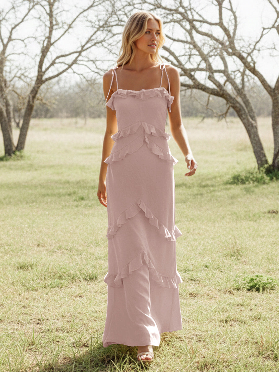 Chiffon Strapless Spaghetti Straps Tiered Ruffles Bridesmaid Dresses