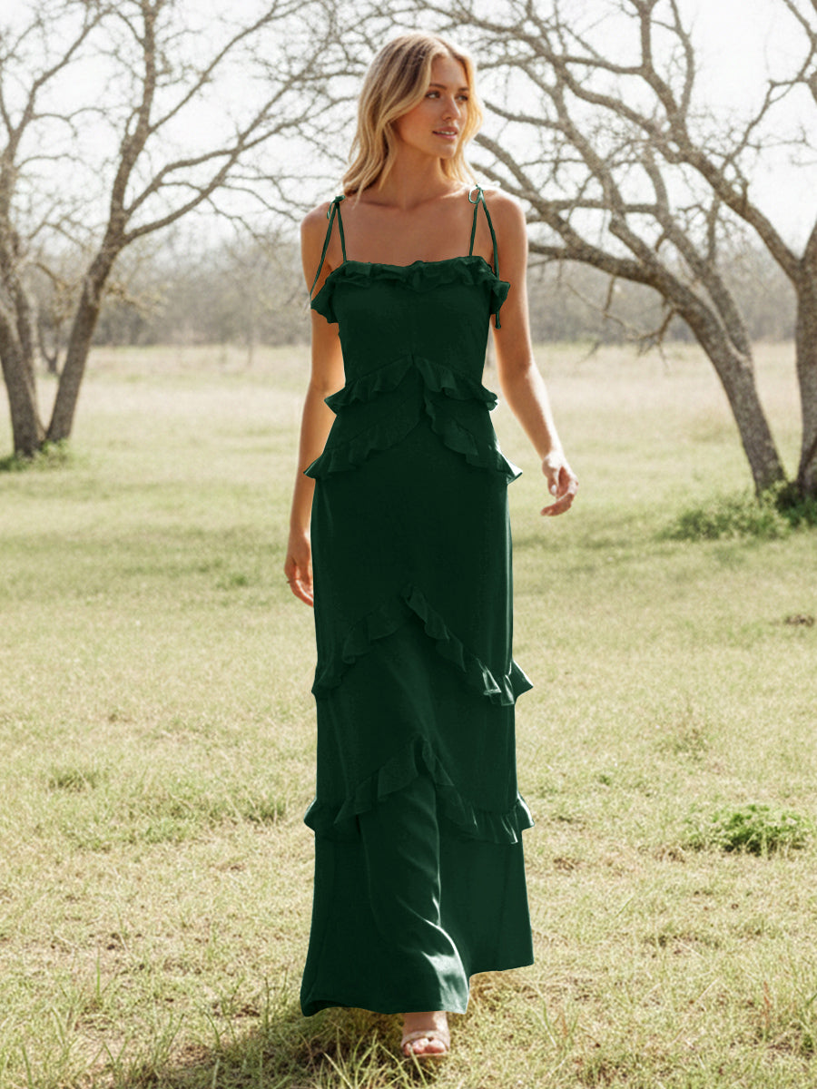 Chiffon Strapless Spaghetti Straps Tiered Ruffles Bridesmaid Dresses