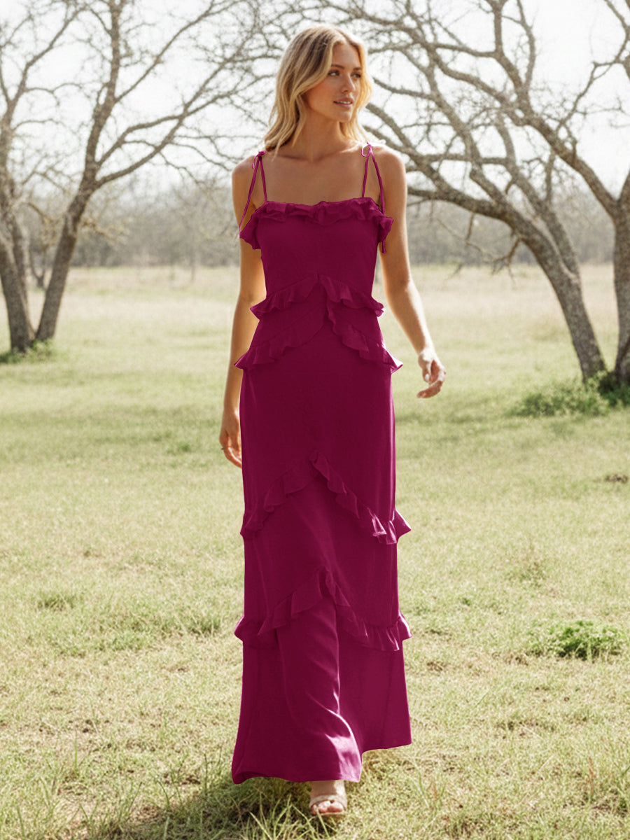 Chiffon Strapless Spaghetti Straps Tiered Ruffles Bridesmaid Dresses