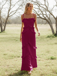Chiffon Strapless Spaghetti Straps Tiered Ruffles Bridesmaid Dresses