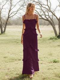 Chiffon Strapless Spaghetti Straps Tiered Ruffles Bridesmaid Dresses