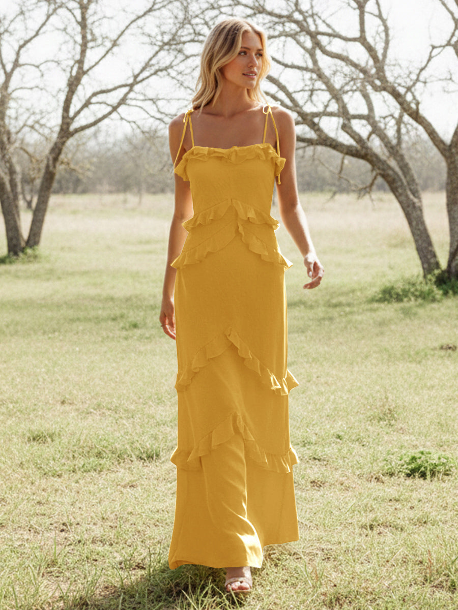 Chiffon Strapless Spaghetti Straps Tiered Ruffles Bridesmaid Dresses