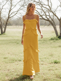 Chiffon Strapless Spaghetti Straps Tiered Ruffles Bridesmaid Dresses