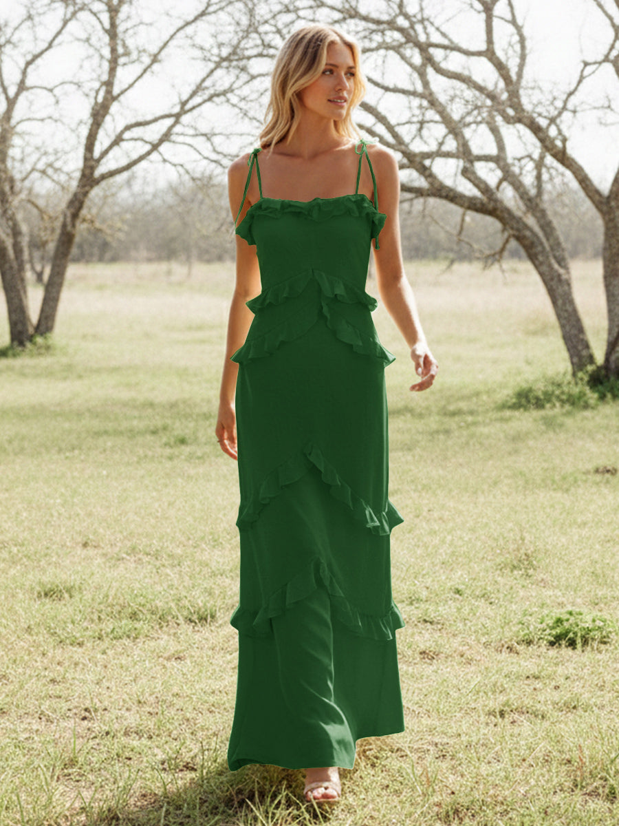 Chiffon Strapless Spaghetti Straps Tiered Ruffles Bridesmaid Dresses