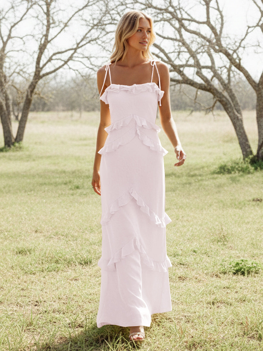 Chiffon Strapless Spaghetti Straps Tiered Ruffles Bridesmaid Dresses