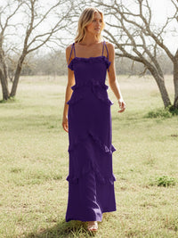 Chiffon Strapless Spaghetti Straps Tiered Ruffles Bridesmaid Dresses