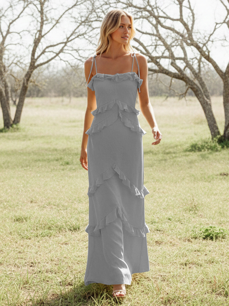 Chiffon Strapless Spaghetti Straps Tiered Ruffles Bridesmaid Dresses
