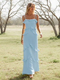 Chiffon Strapless Spaghetti Straps Tiered Ruffles Bridesmaid Dresses
